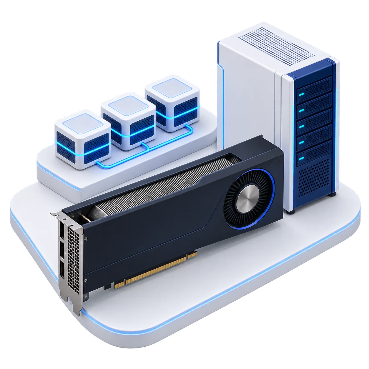 Концептуальная иллюстрация профессиональной GPU и вычислительного сервера